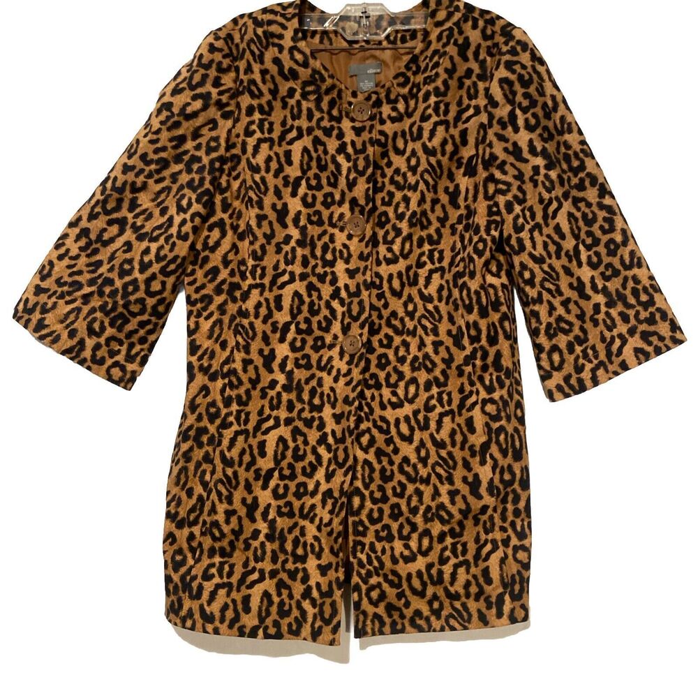 Ellavie Smocked Jacket  Leopard Print Button Up Jacket Size 10